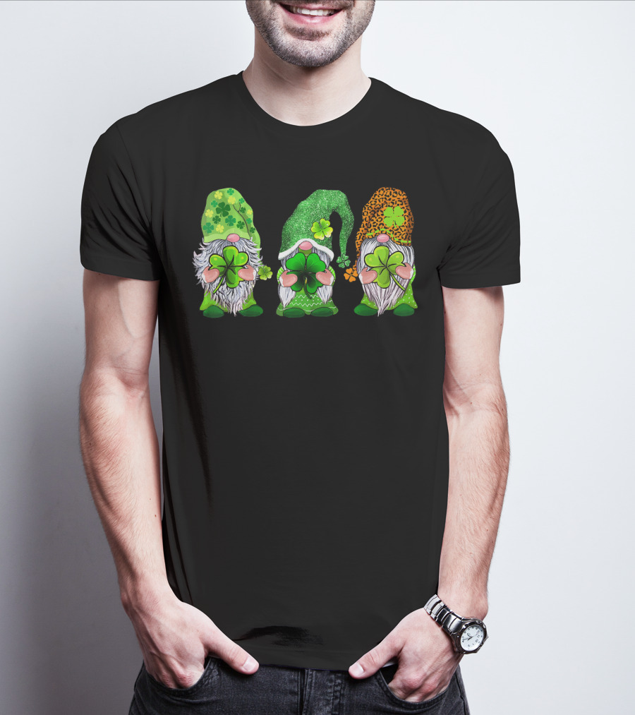 Leprechaun Irish Gnomes With Shamrocks And Clover Hats T-Shirt