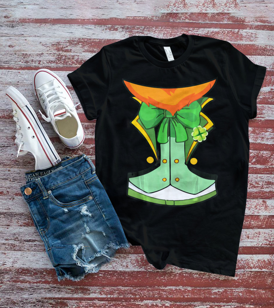 Tuxedo Leprechaun Costume With Green Bowtie And Shamrock T-Shirt
