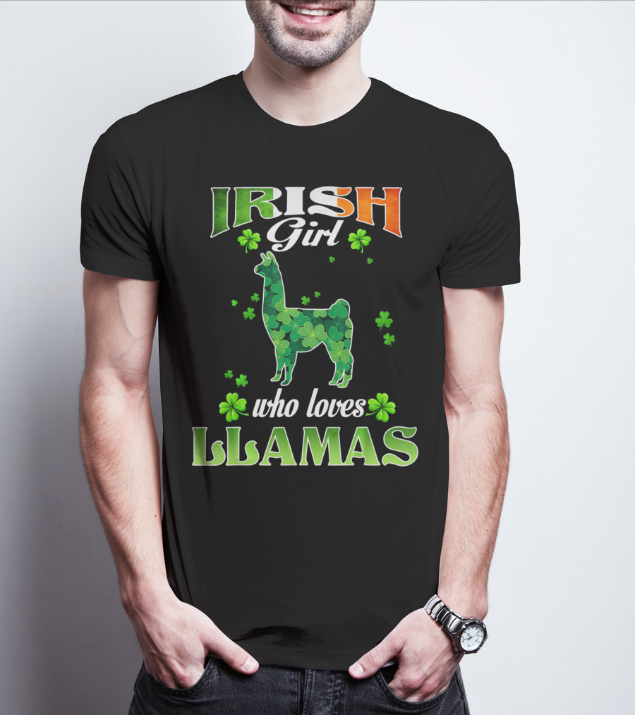 Irish Girl Who Loves Llamas With Shamrocks St Patricks Day T-Shirt