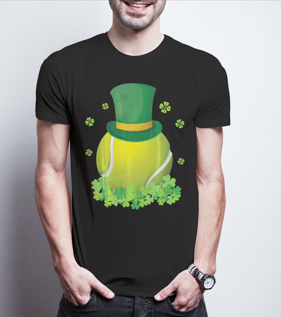 Leprechaun Hat Tennis Ball Surrounded By Shamrocks T-Shirt