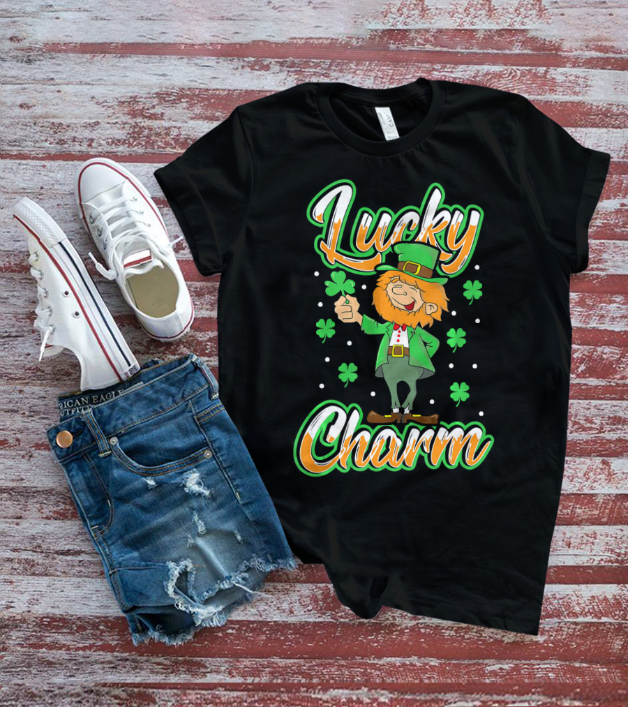 Lucky Charm St. Patrick's Day Leprechaun With Shamrocks T-Shirt