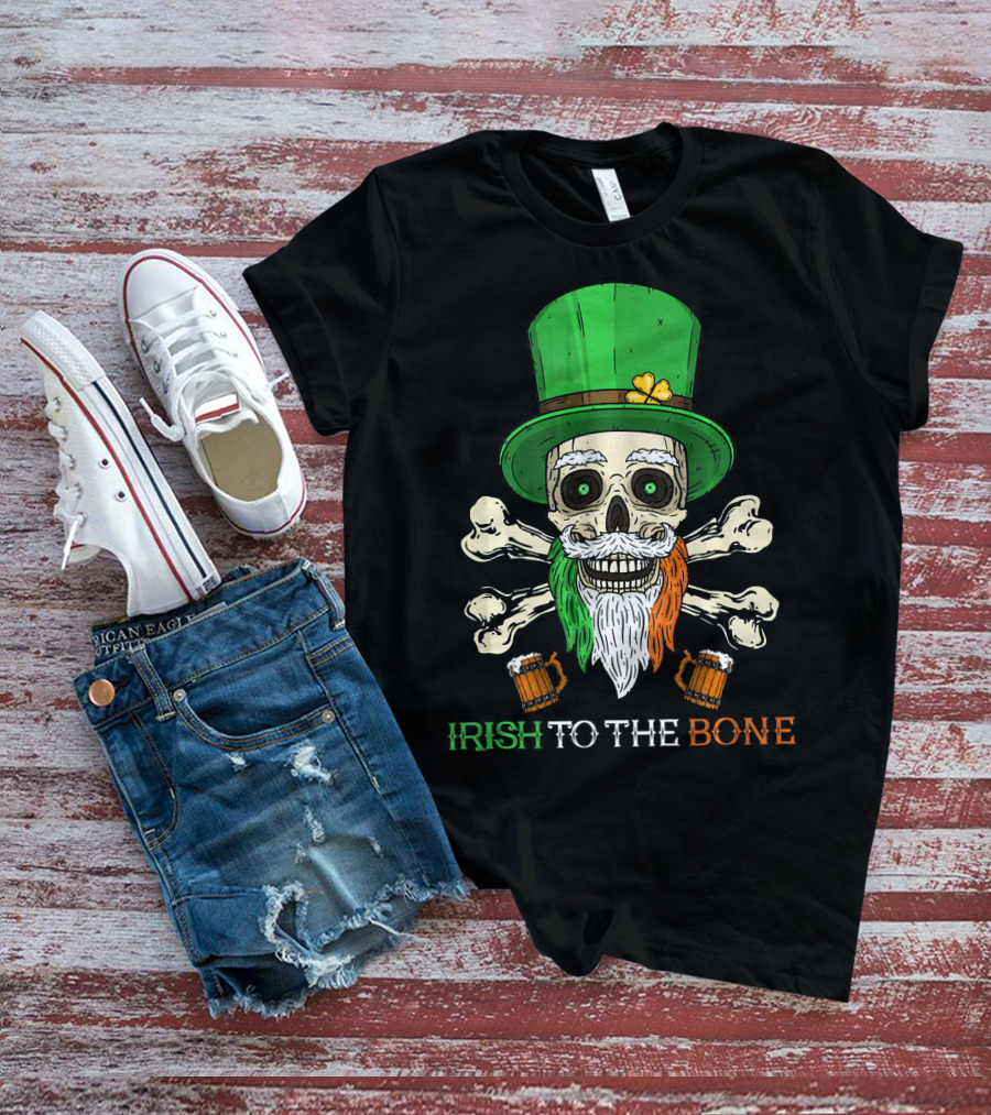 Irish To The Bone Skull With Leprechaun Hat And Bones T-Shirt
