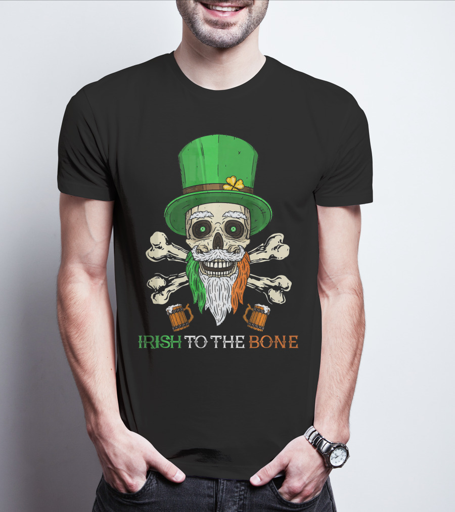Irish To The Bone Skull With Leprechaun Hat And Bones T-Shirt