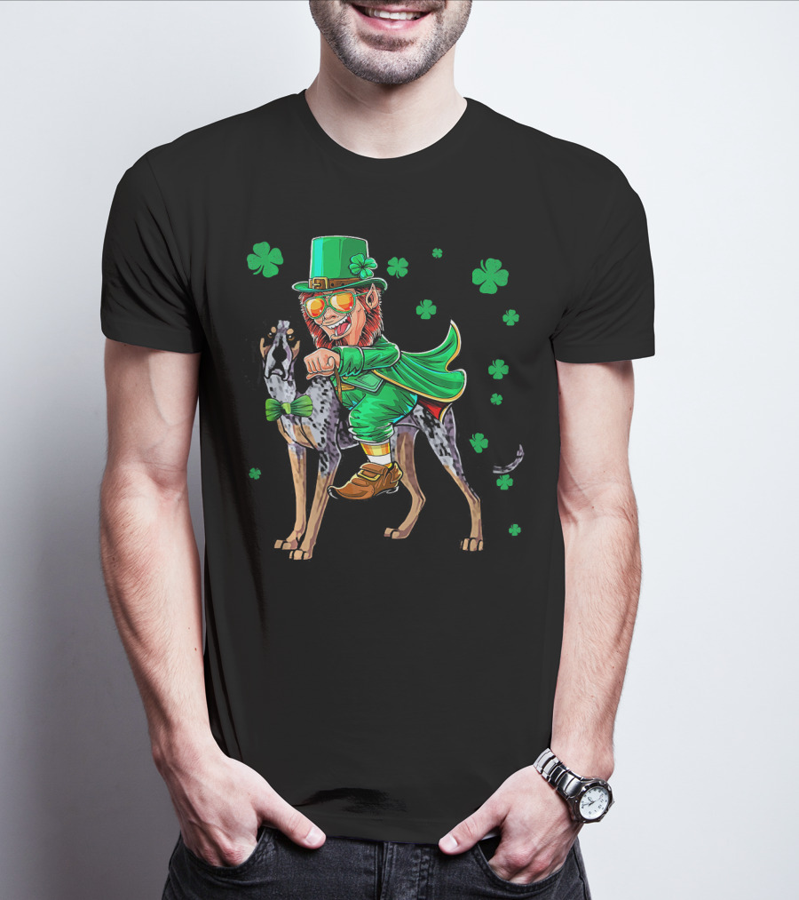 Leprechaun Riding Bluetick Coonhound With Shamrock Accents T-Shirt