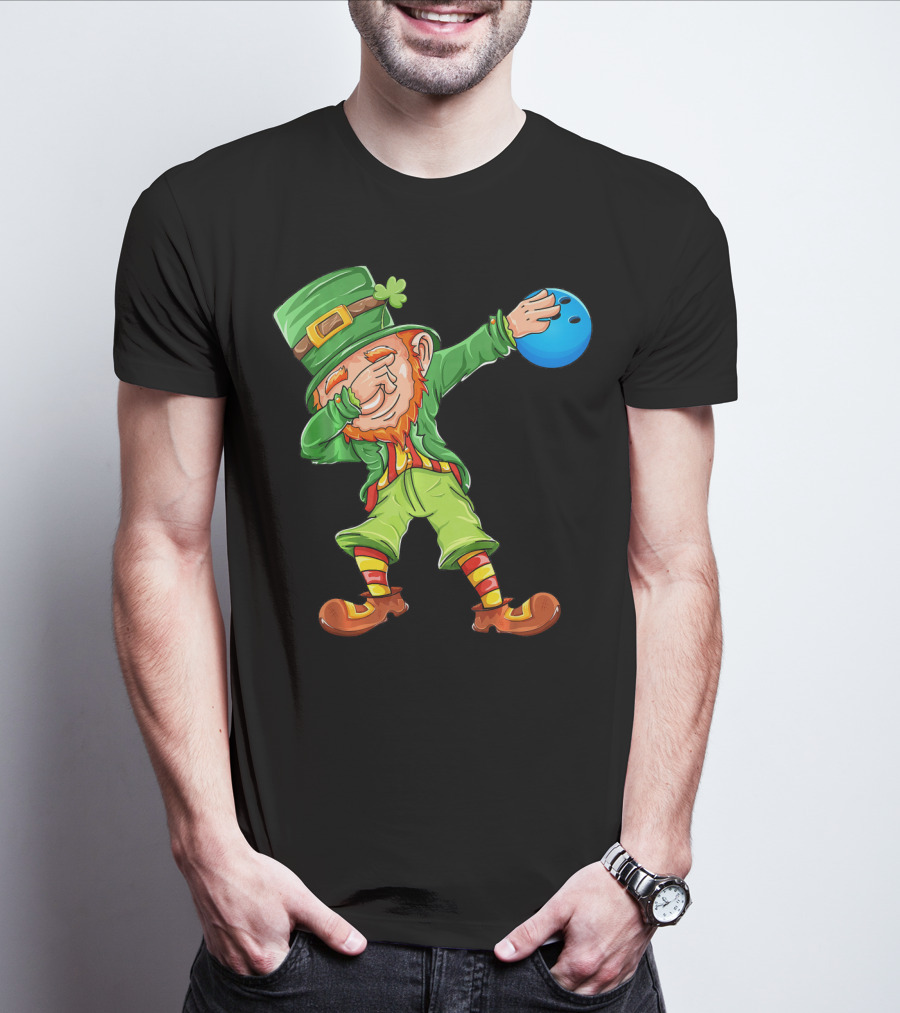Bowling Leprechaun Dabbing With Bowling Ball T-Shirt