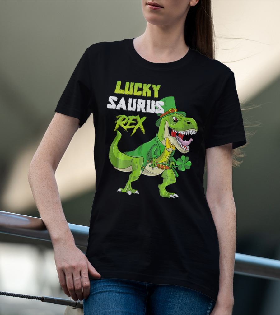 Lucky Saurus Rex St. Patrick's Day Kids T-Rex T-Shirt