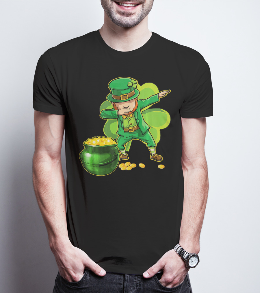Dabbing Leprechaun Pot Of Gold Shamrock Dance T-Shirt