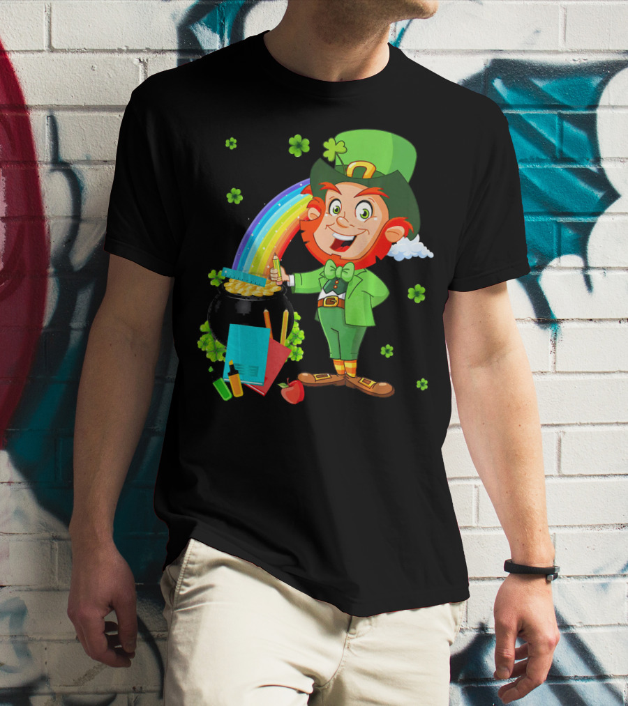 Leprechaun Teacher With Pot Of Gold And Rainbow T-Shirt