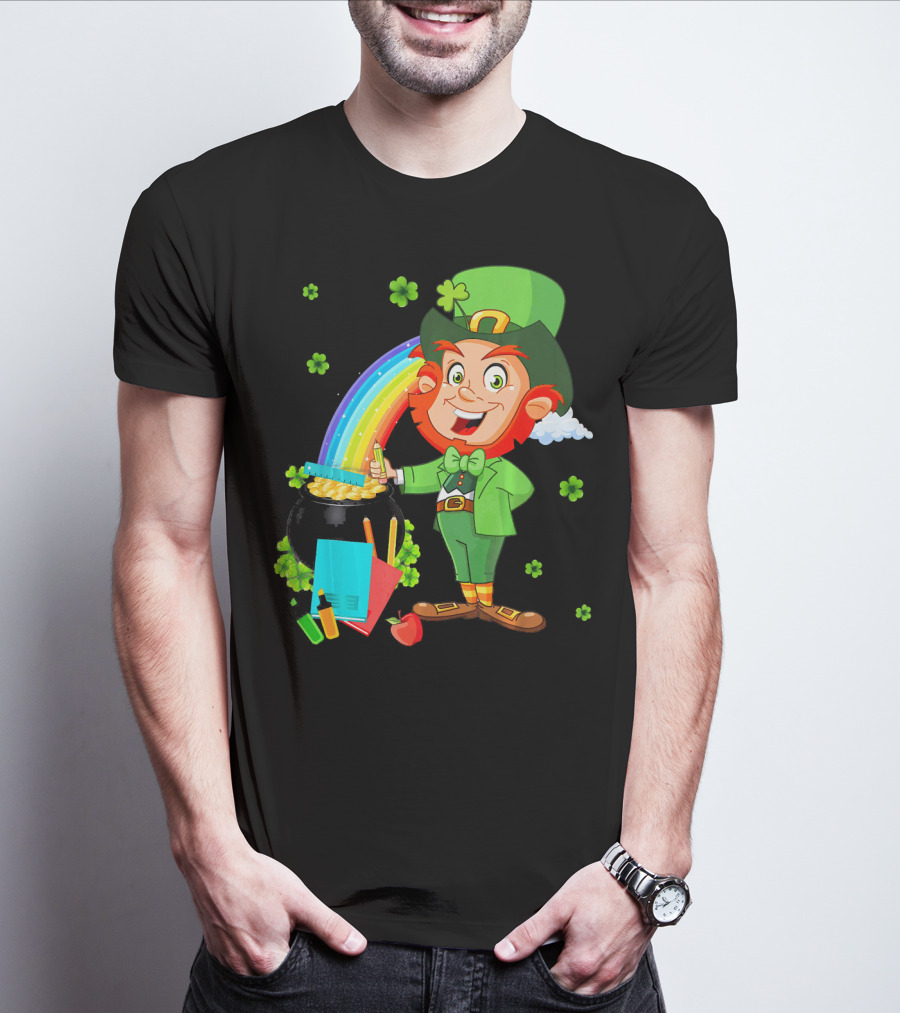 Leprechaun Teacher With Pot Of Gold And Rainbow T-Shirt