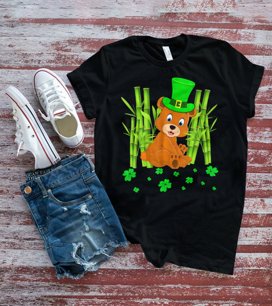 Leprechaun Bear Shamrock Bamboo St Patricks Day T-Shirt