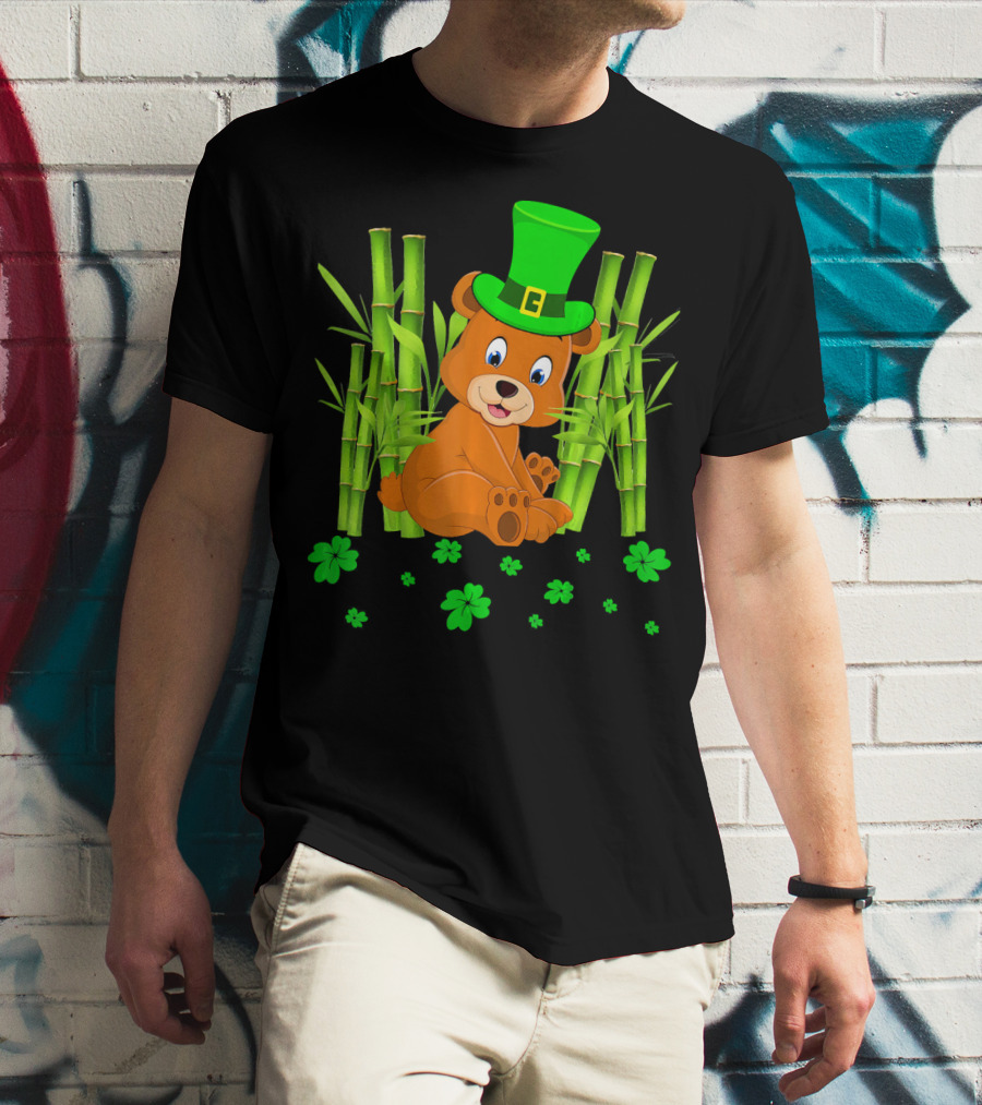 Leprechaun Bear Shamrock Bamboo St Patricks Day T-Shirt