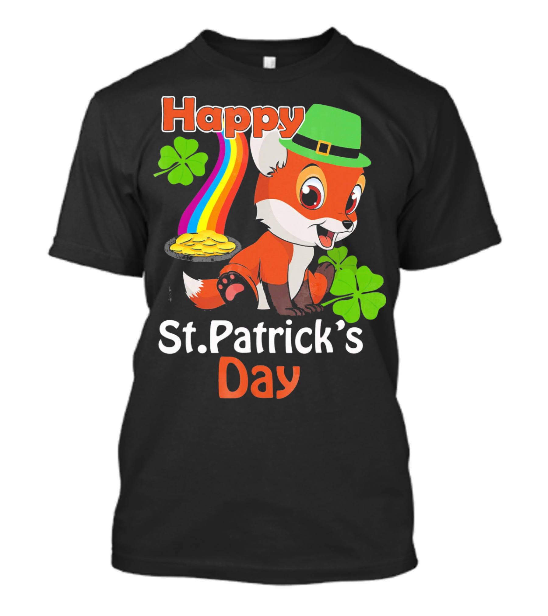Happy St Patrick's Day Funny Fox Rainbow Clover Gold T-Shirt
