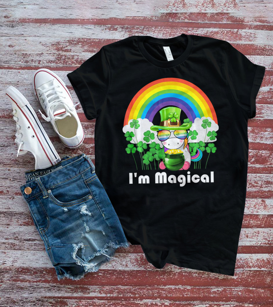 I'm Magical St. Patrick's Day Unicorn With Rainbow And Shamrocks T-Shirt