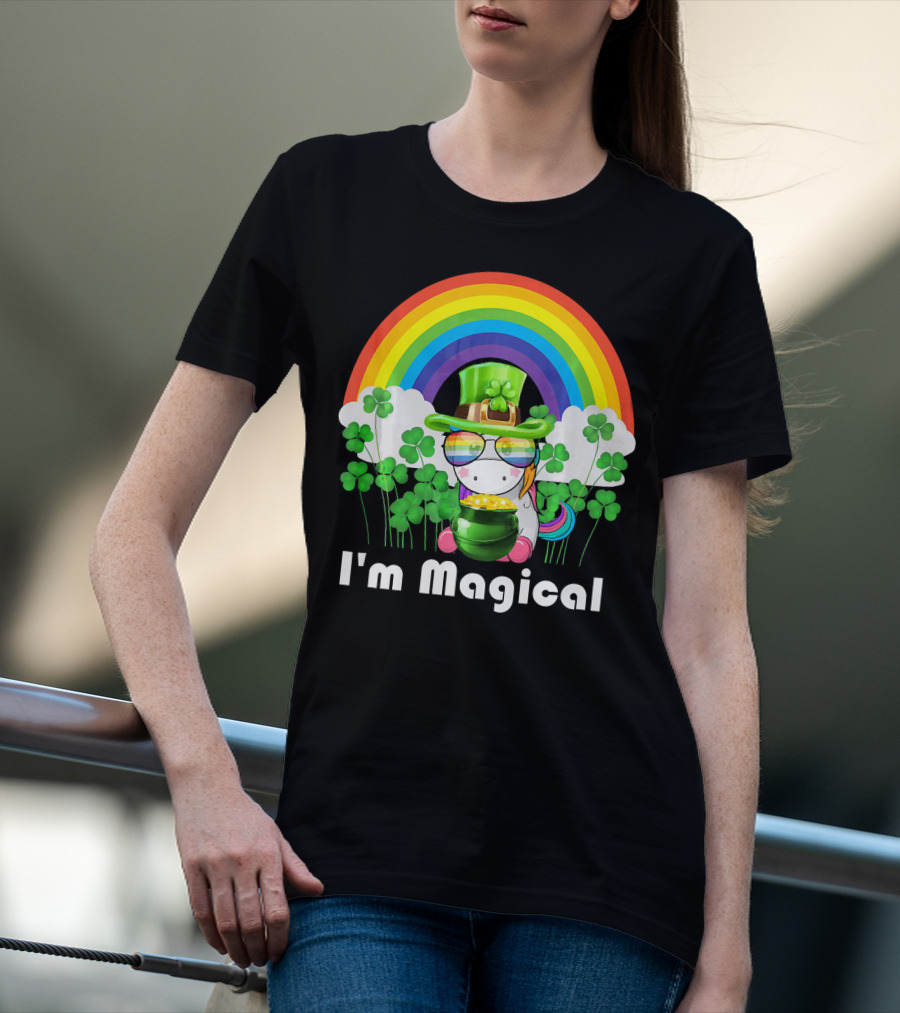 I'm Magical St. Patrick's Day Unicorn With Rainbow And Shamrocks T-Shirt