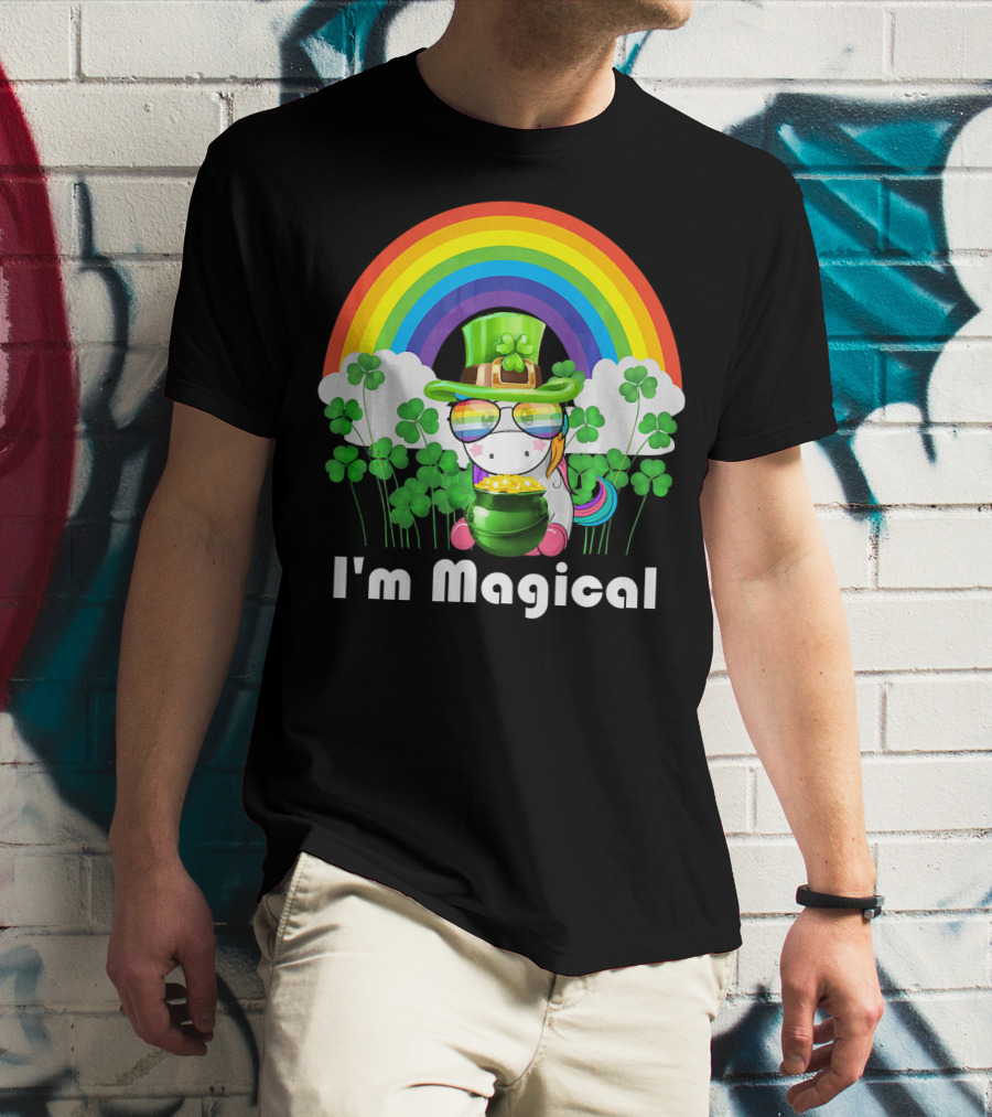 I'm Magical St. Patrick's Day Unicorn With Rainbow And Shamrocks T-Shirt