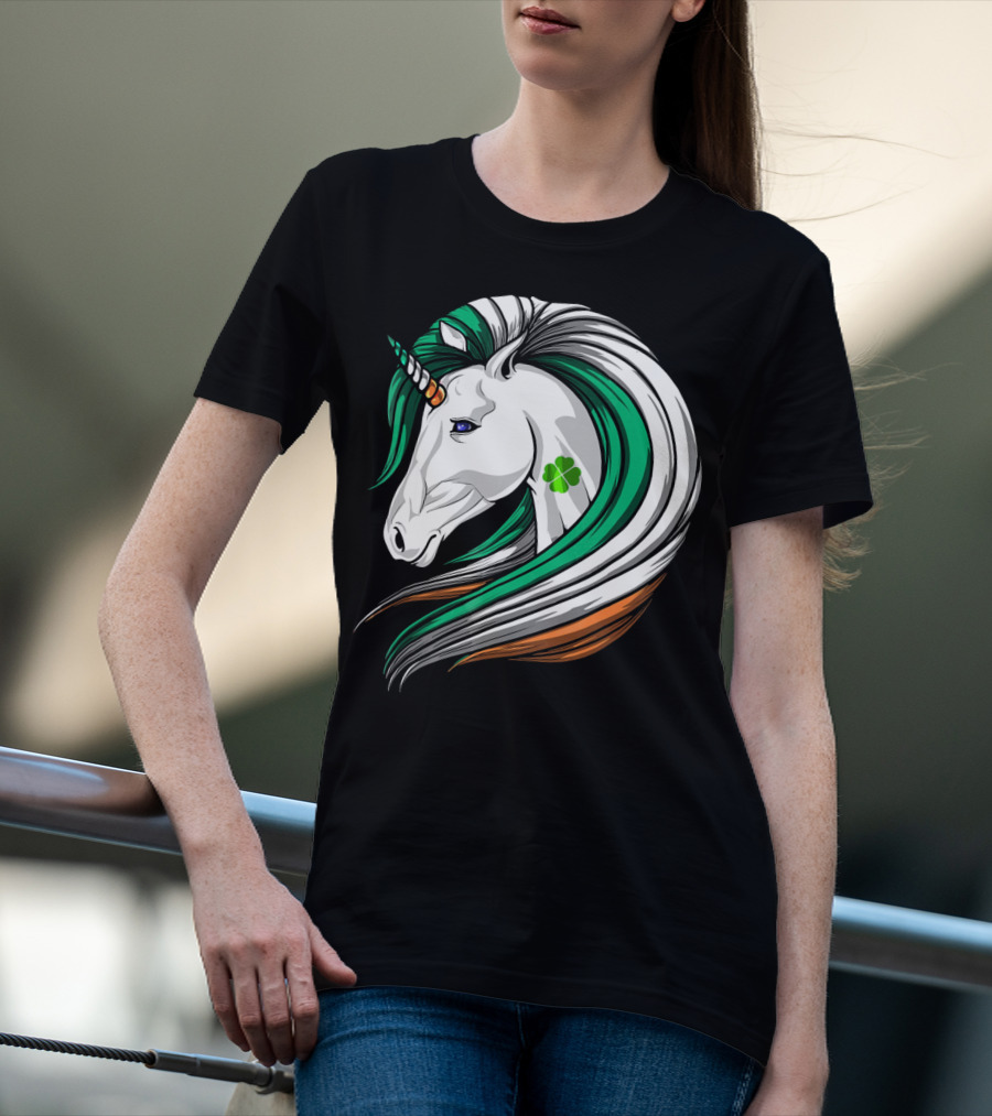Ireland Flag Irish Flag Unicorn Shamrock Mane T-Shirt