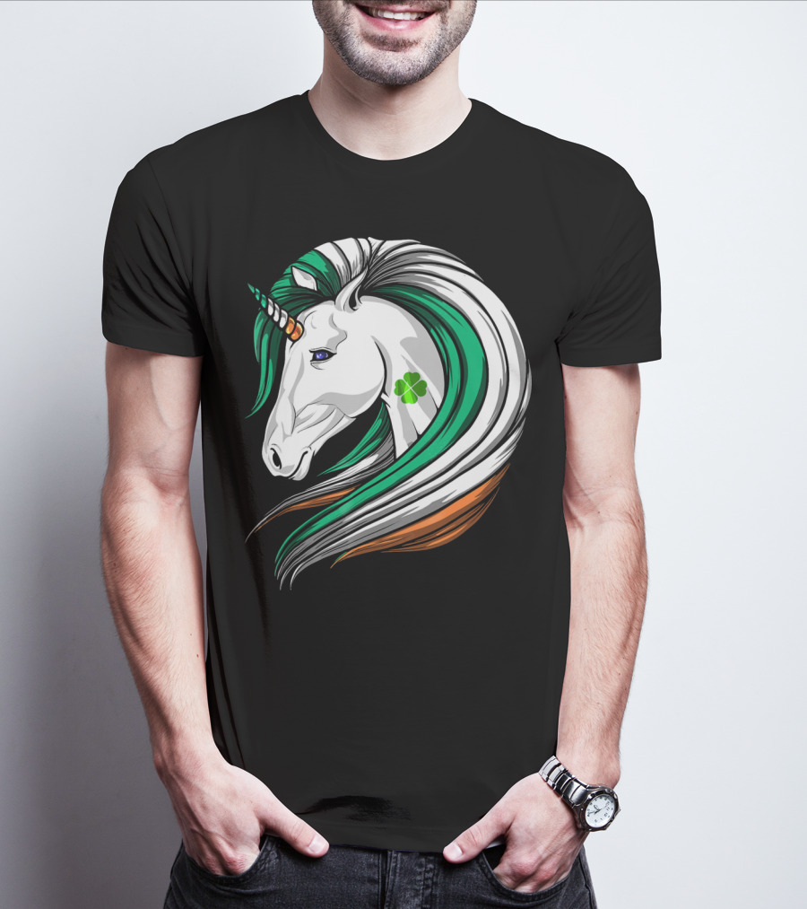 Ireland Flag Irish Flag Unicorn Shamrock Mane T-Shirt