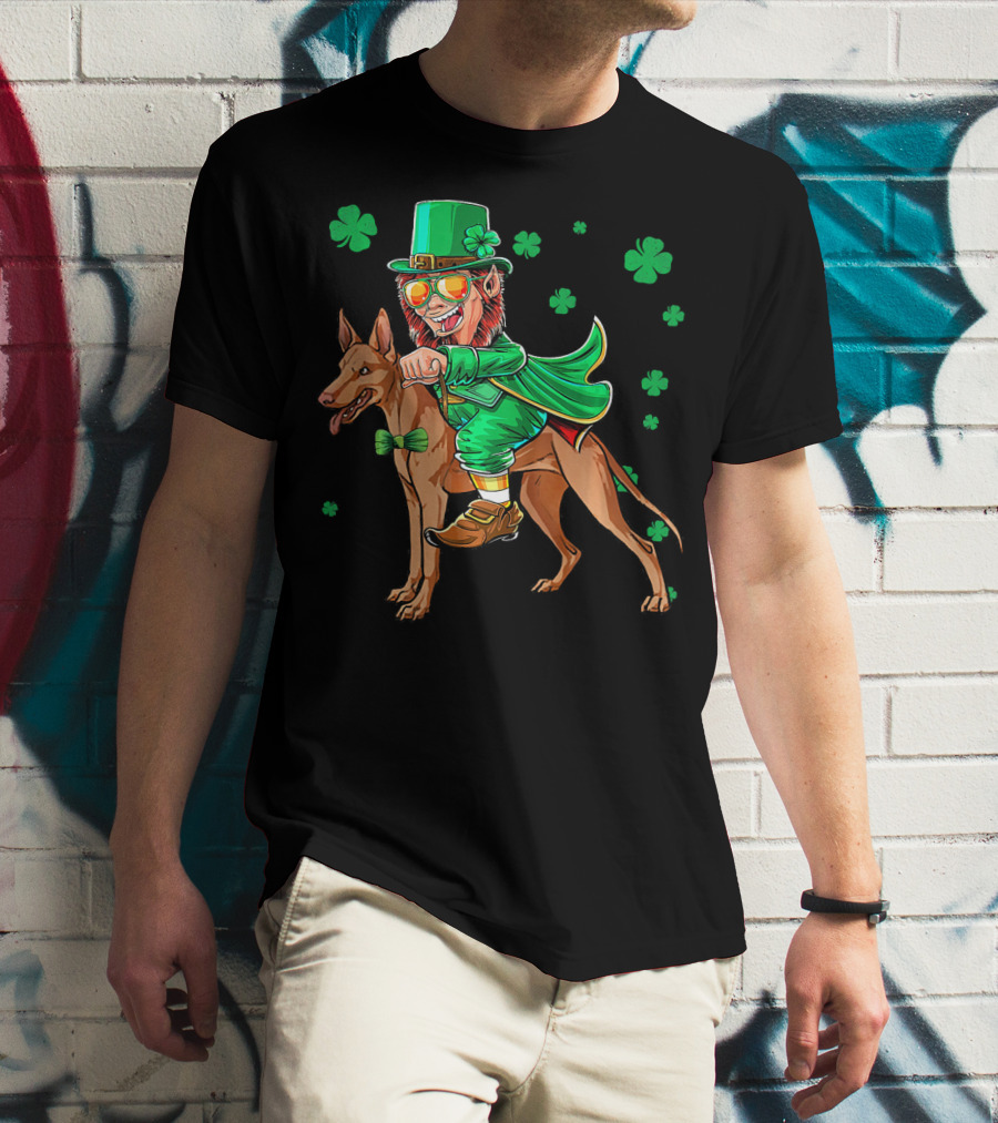 Leprechaun Pharaoh Hound Riding With Shamrock St Patrick's Day T-Shirt