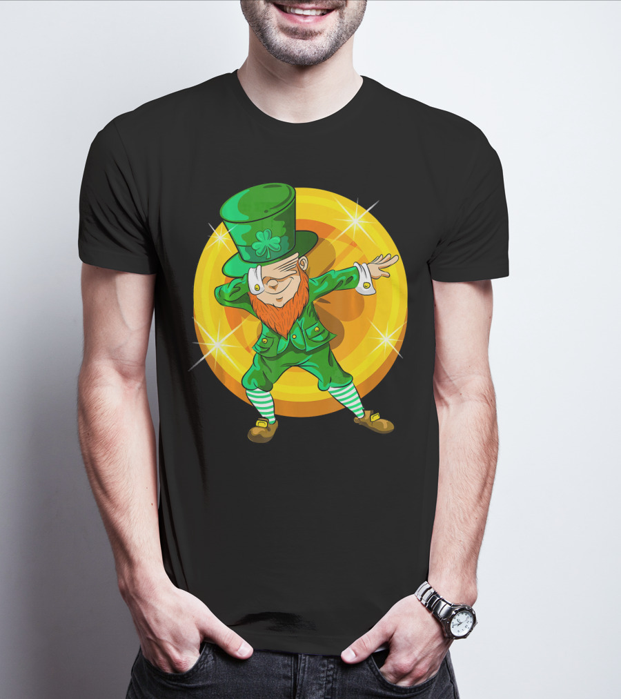 Dabbing Leprechaun With Gold Coin St Pat T-Shirt
