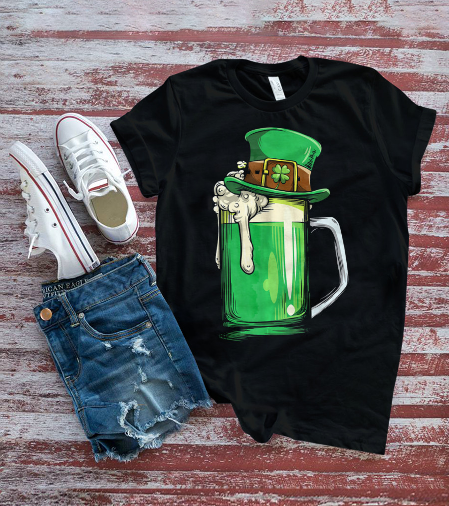 St Patrick Green Beer Leprechaun Hat Shamrock T-Shirt