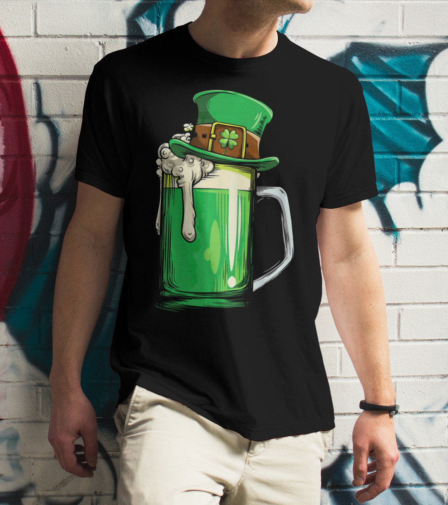 St Patrick Green Beer Leprechaun Hat Shamrock T-Shirt