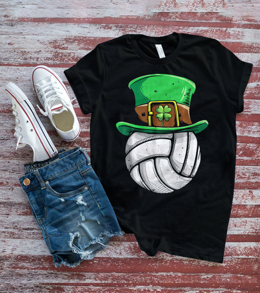 Volleyball Leprechaun Hat With Shamrock T-Shirt
