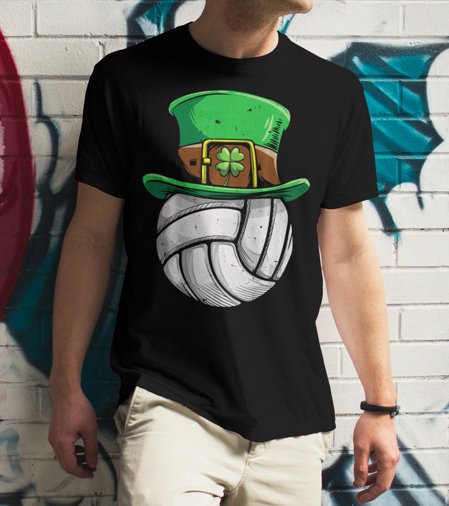 Volleyball Leprechaun Hat With Shamrock T-Shirt