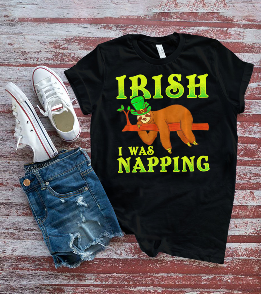 Irish I Was Napping Funny St Pats Day Sloth Hat T-Shirt