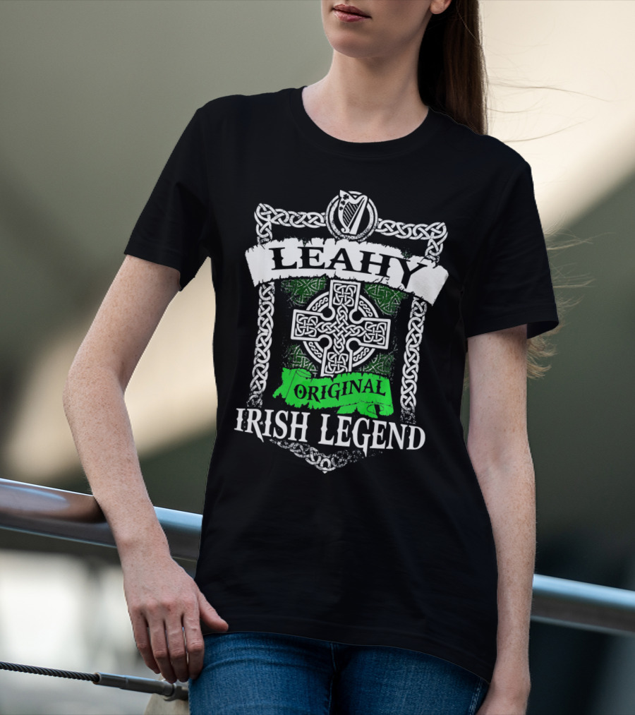 LEAHY Original Irish Legend Celtic Knot Cross Harp Emblem T-Shirt