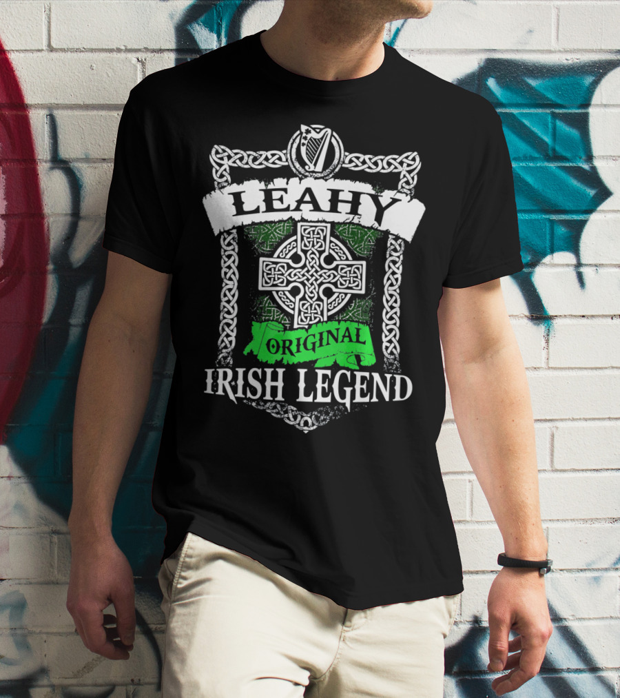LEAHY Original Irish Legend Celtic Knot Cross Harp Emblem T-Shirt