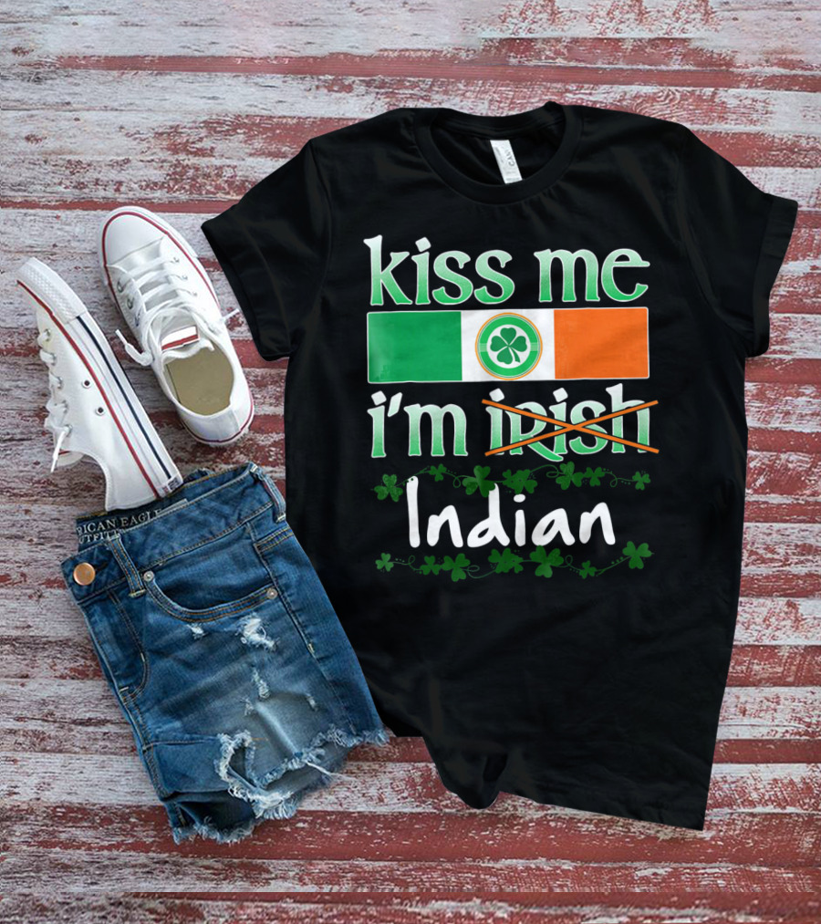 Kiss Me I'm Indian Pride Flag Shamrocks T-Shirt