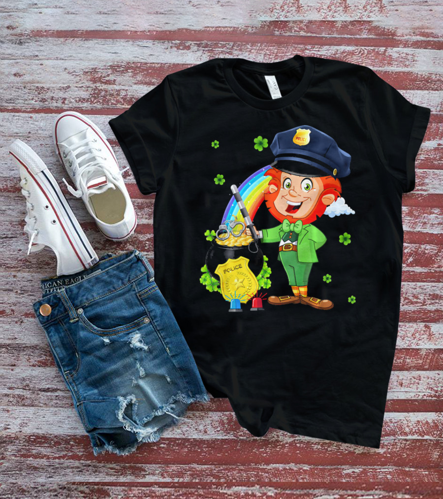 Police Leprechaun Pot Of Gold Rainbow Clover St. Patricks T-Shirt