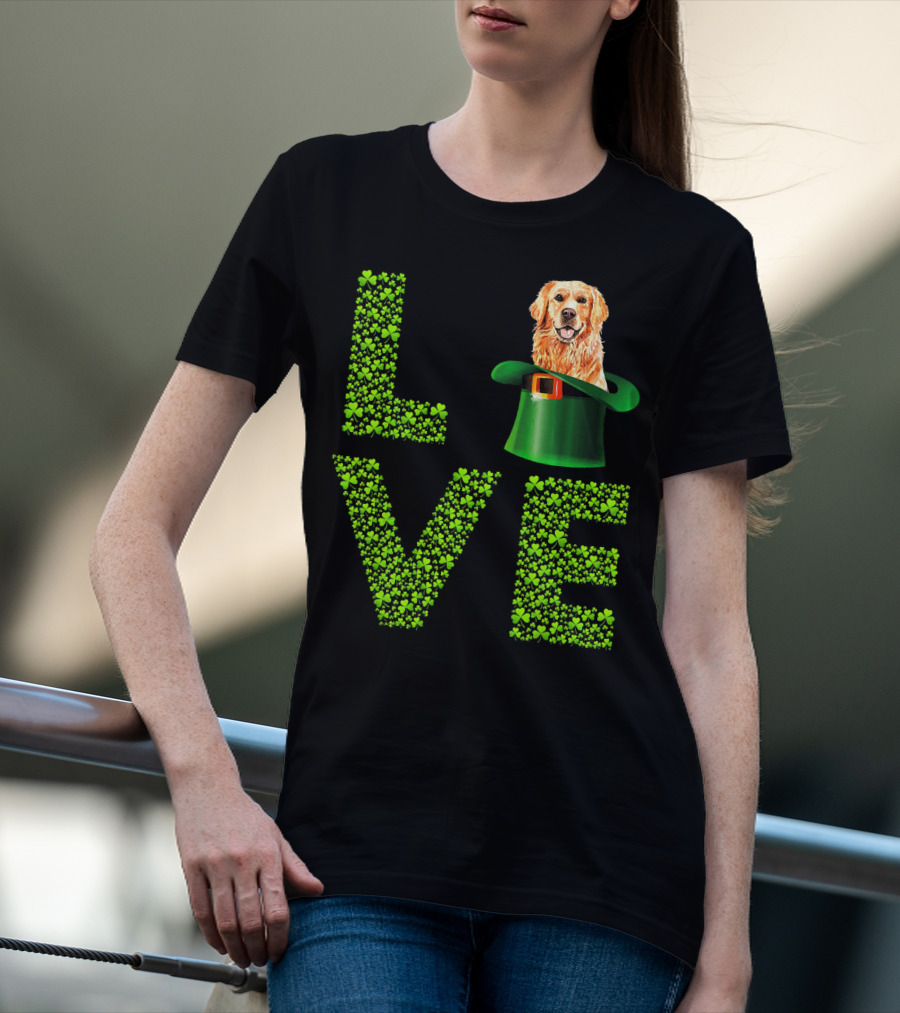 Love Golden Retrievers Dog Leprechaun Hat Shamrocks T-Shirt