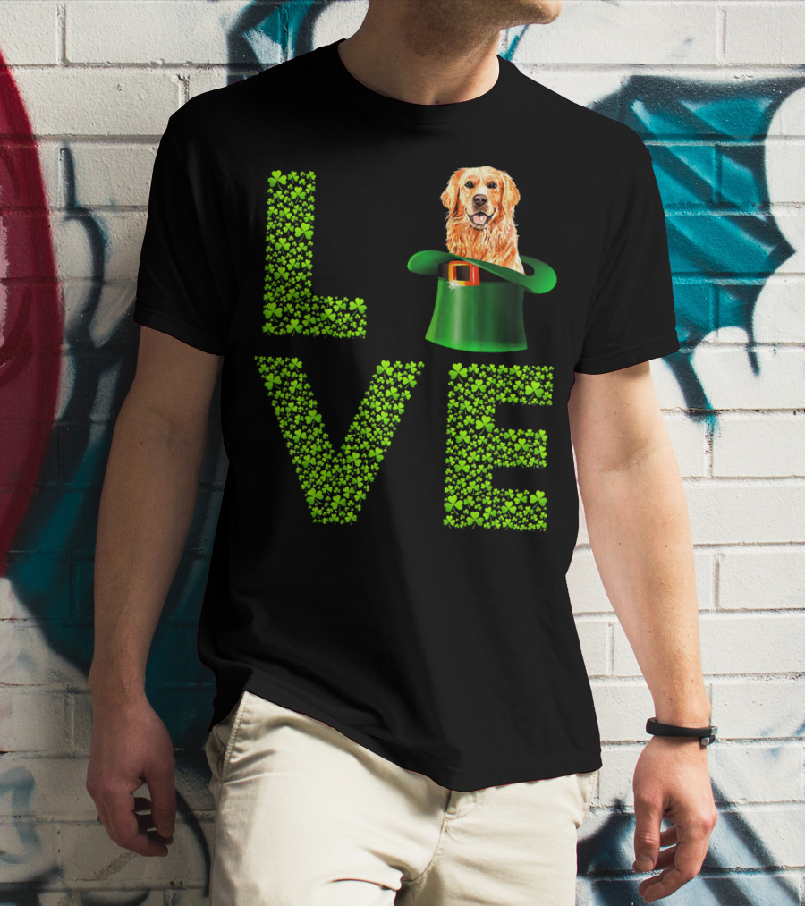 Love Golden Retrievers Dog Leprechaun Hat Shamrocks T-Shirt