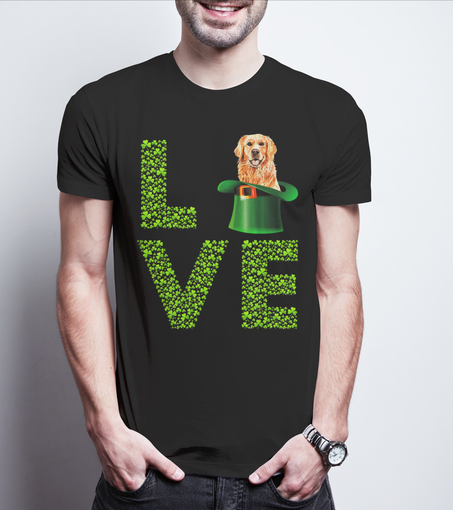 Love Golden Retrievers Dog Leprechaun Hat Shamrocks T-Shirt