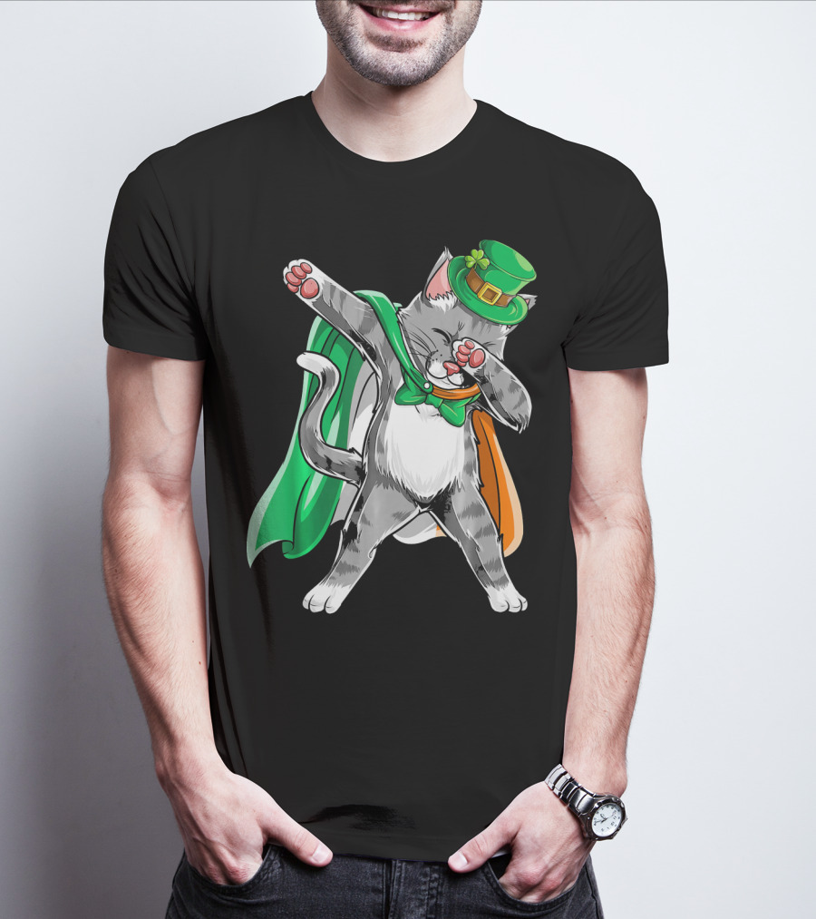 Dabbing Cat Irish Leprechaun St. Patrick's Day T-Shirt