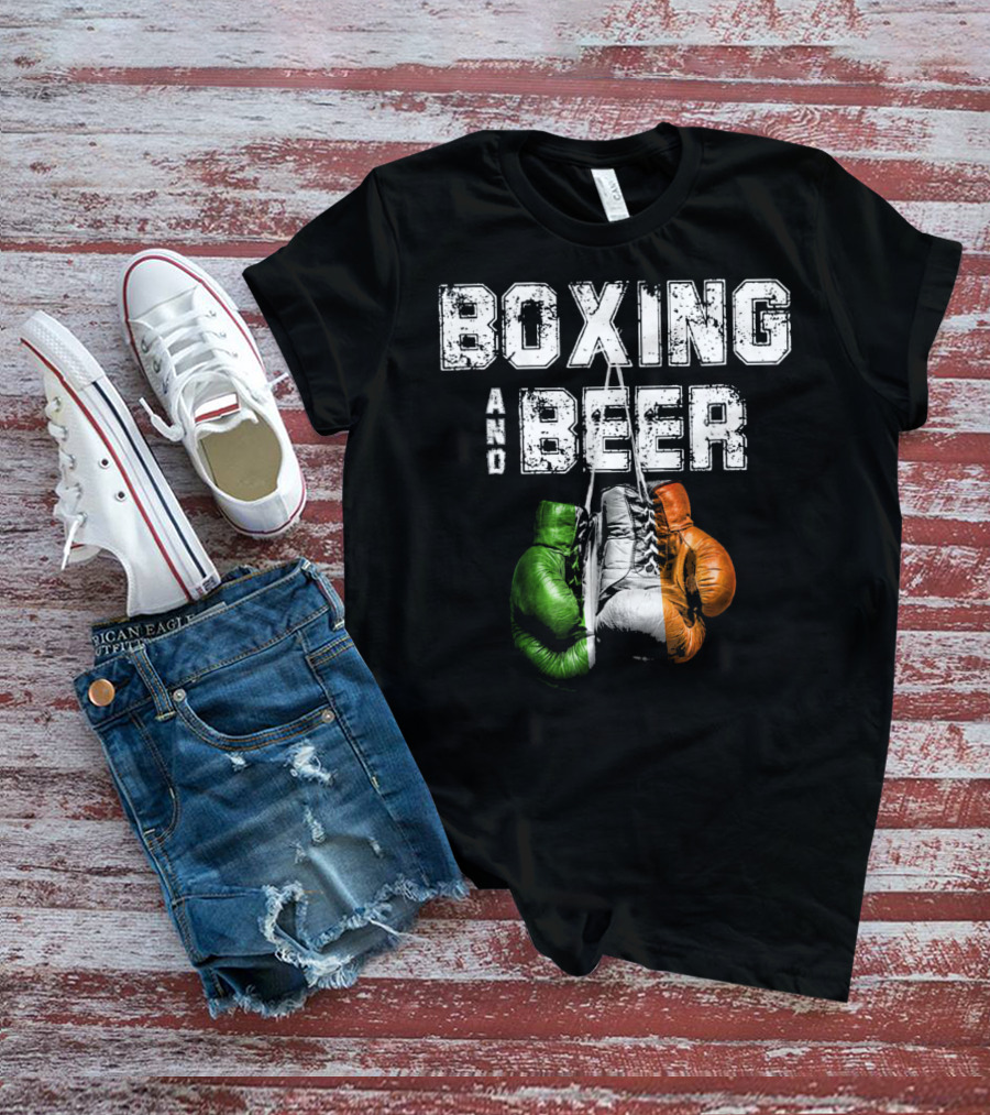 Boxing And Beer Irish Flag Colors Humor T-Shirt