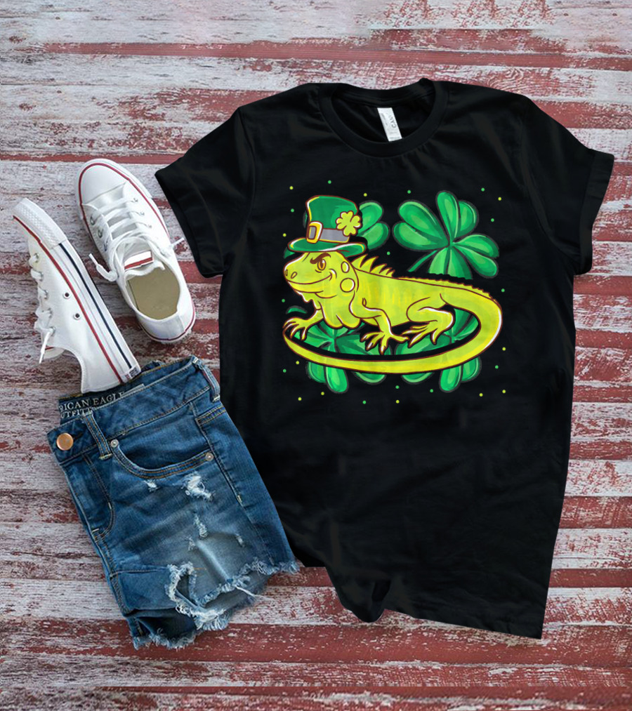 Leprechaun Hat Iguana Shamrock Lucky Charm Reptile T-Shirt