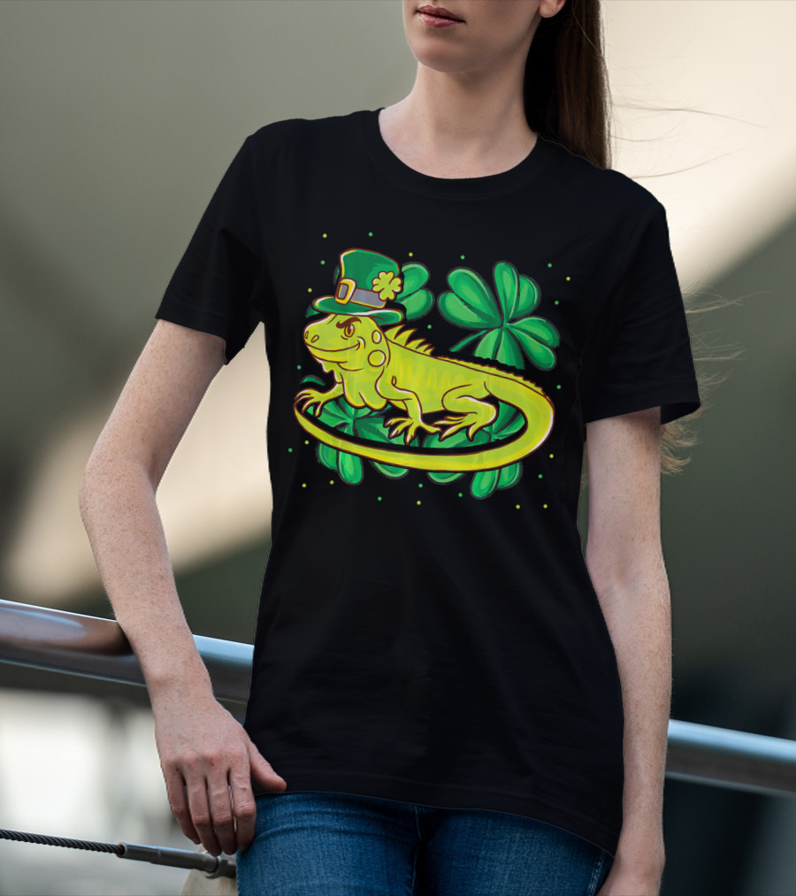 Leprechaun Hat Iguana Shamrock Lucky Charm Reptile T-Shirt