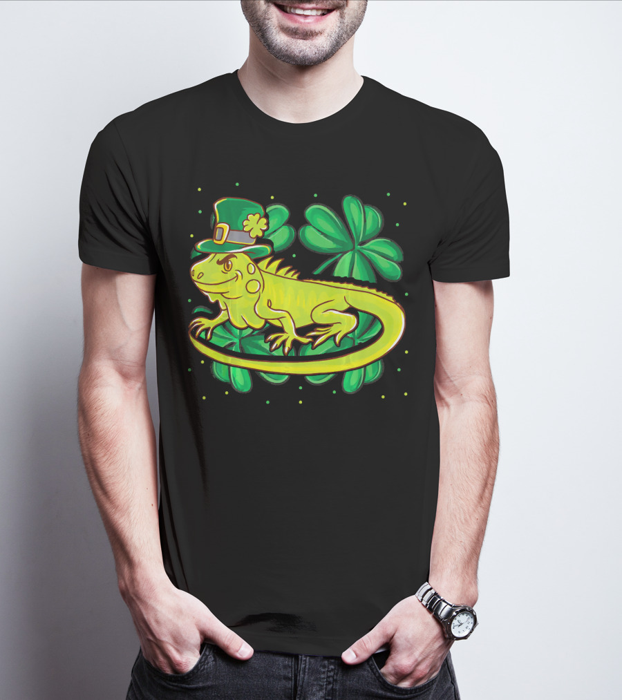 Leprechaun Hat Iguana Shamrock Lucky Charm Reptile T-Shirt