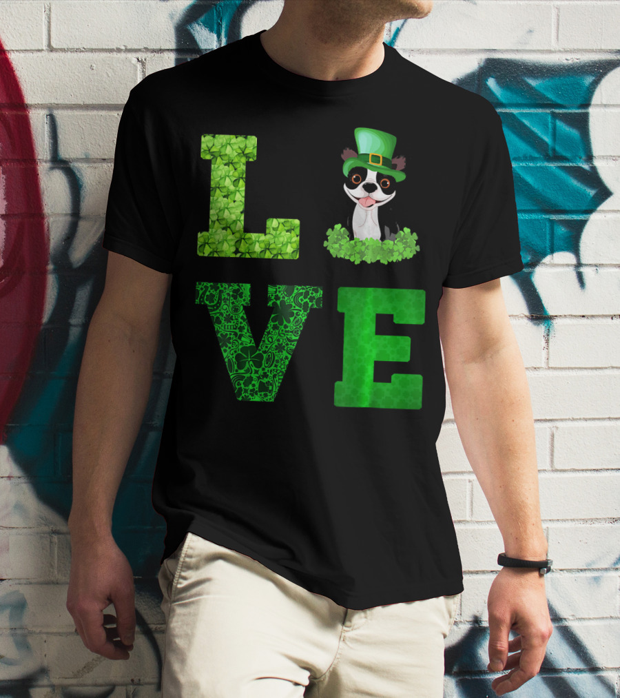 Love Boston Terrier St Patricks Day Clover Hat T-Shirt