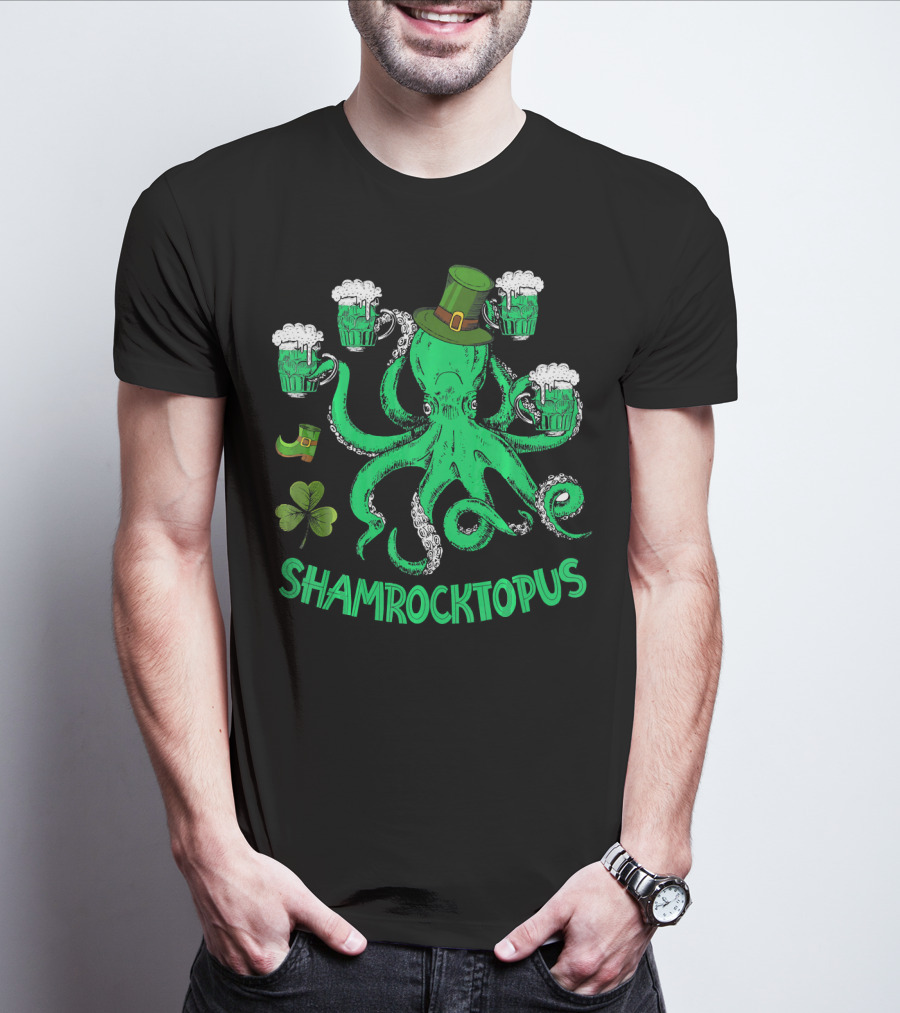 Shamrocktopus Leprechaun Hat Beer Mugs St. Patrick's Day T-Shirt