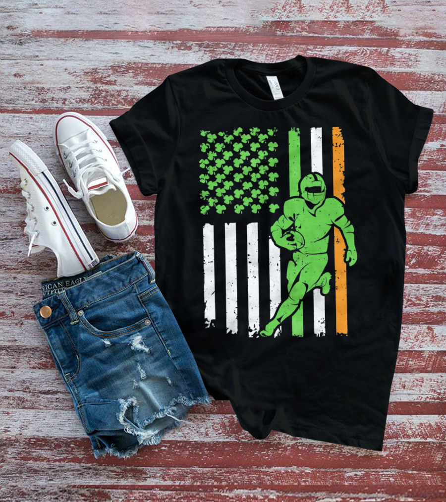 Irish American Football Flag St Patricks Day Shamrock Stripes T-Shirt