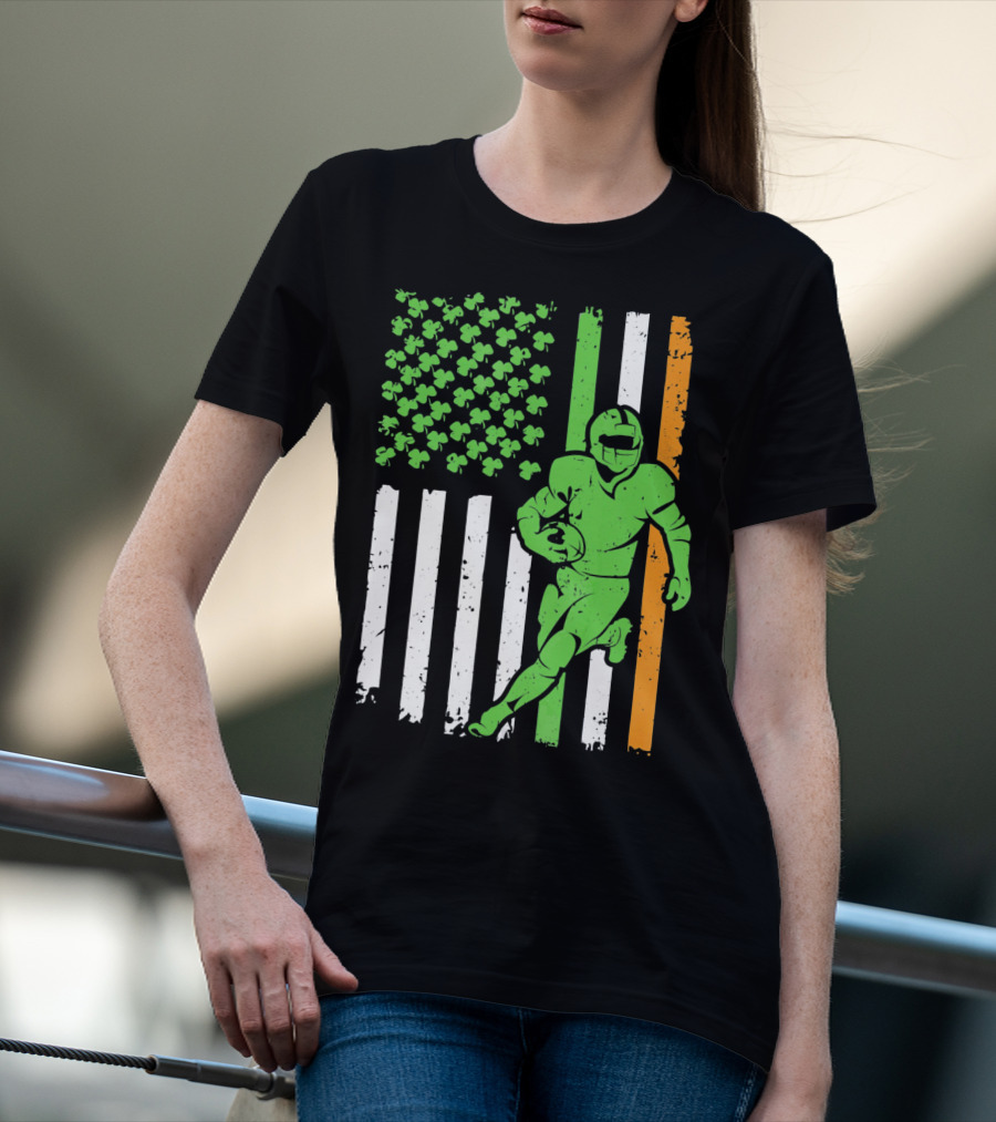Irish American Football Flag St Patricks Day Shamrock Stripes T-Shirt