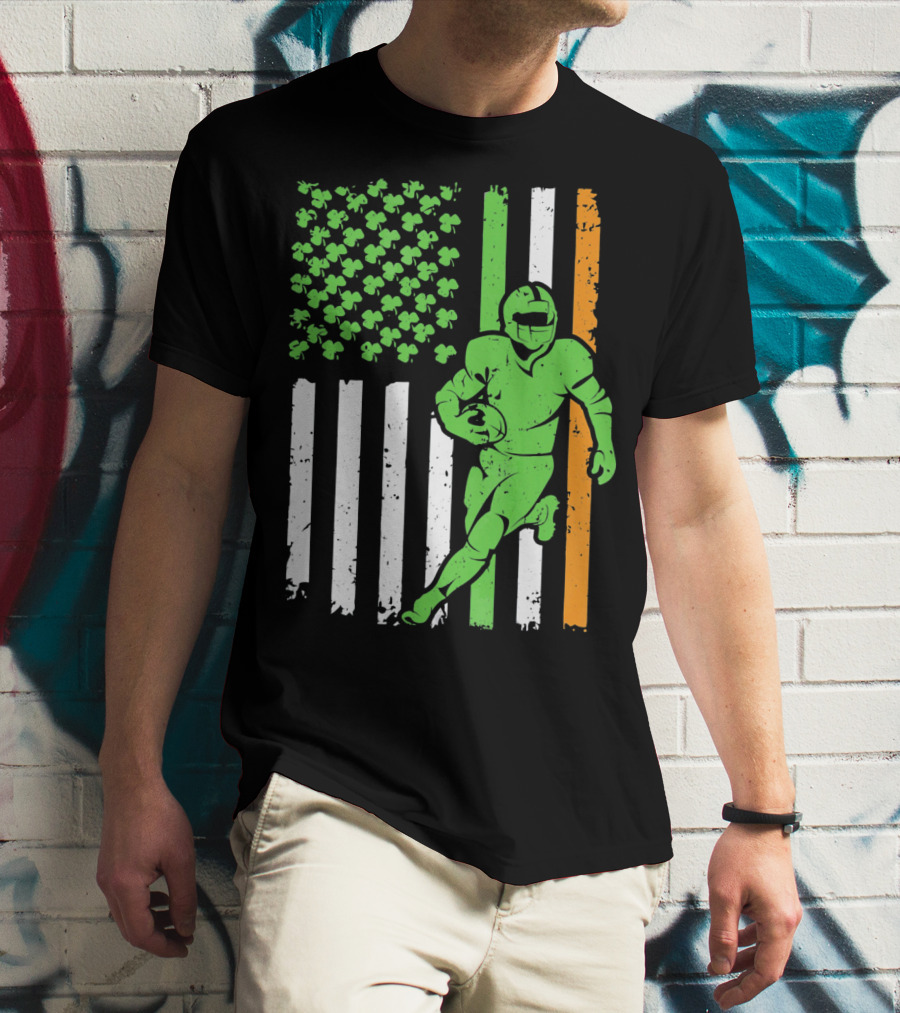 Irish American Football Flag St Patricks Day Shamrock Stripes T-Shirt
