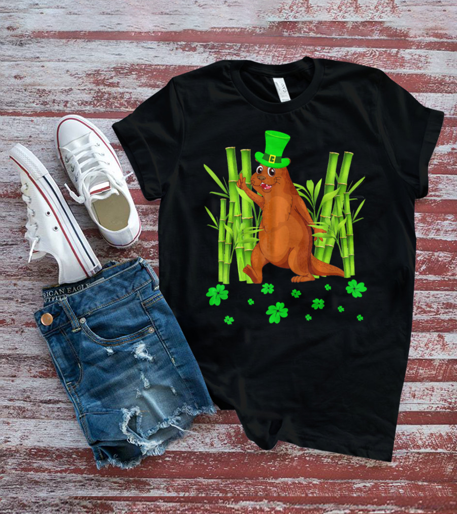 Leprechaun Otter St Patricks Day Shamrock Bamboo T-Shirt