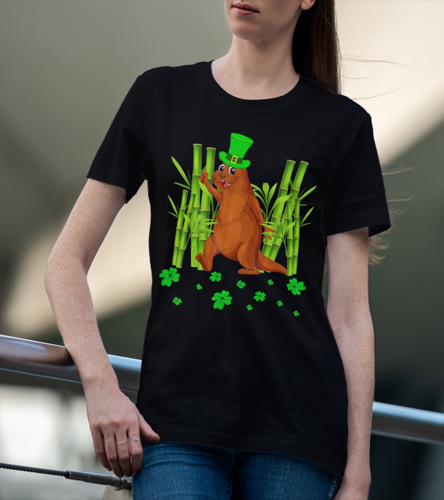 Leprechaun Otter St Patricks Day Shamrock Bamboo T-Shirt