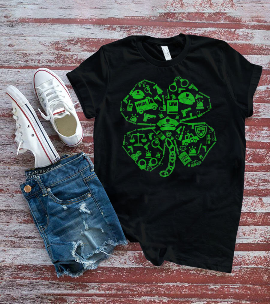 Police Officer St Patricks Day Shamrock Law Enforcement Icons T-Shirt