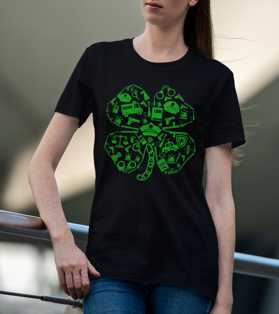 Police Officer St Patricks Day Shamrock Law Enforcement Icons T-Shirt