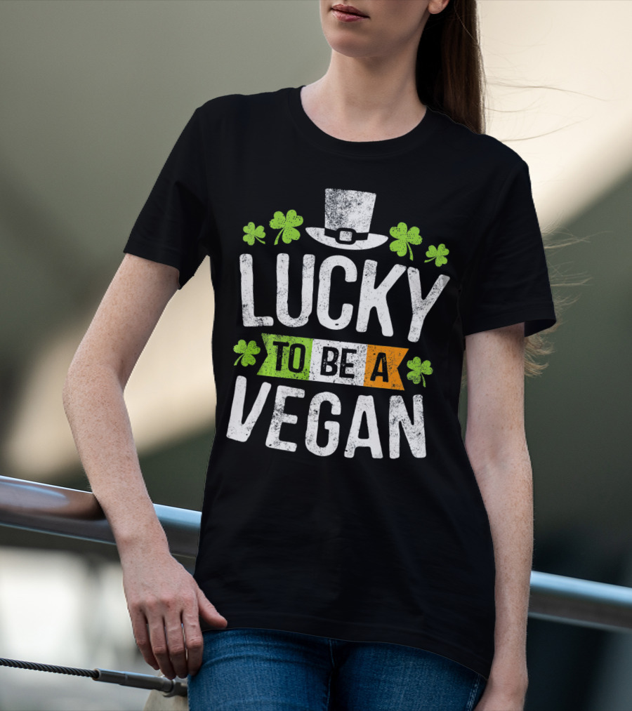 Lucky To Be A Vegan Funny St Patrick's Day Shamrock Hat T-Shirt